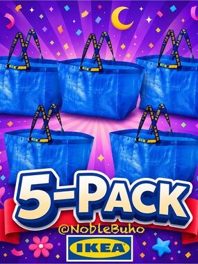 IKEA Blue Reusable Tote Bags - 5-PACK Shopping Bag Frakta Laundry Tote